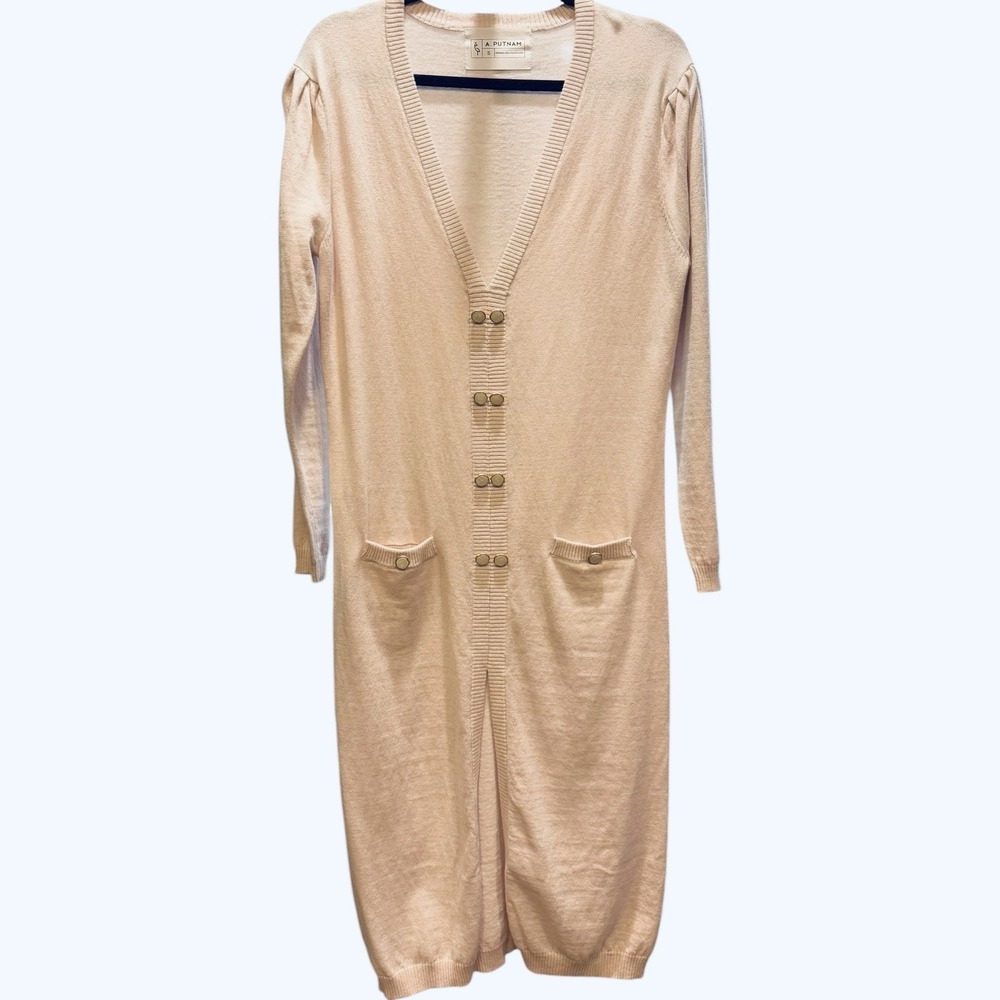 A. Putnam Enza Washable Cashmere Pale Pink Midi Lightweight Sweater‎ Dress Small